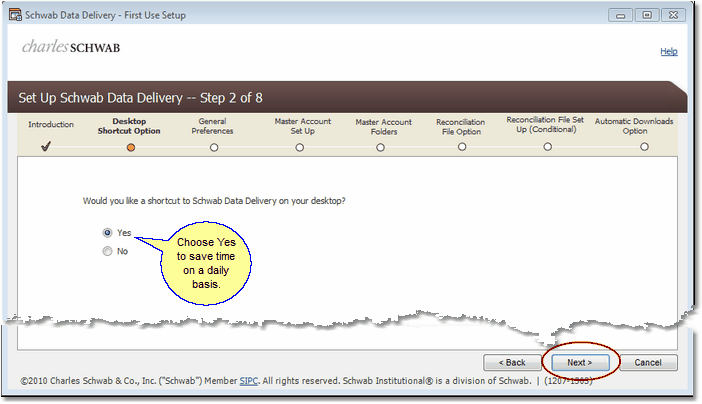 Schwab Screen 5: Install Desktop Icon