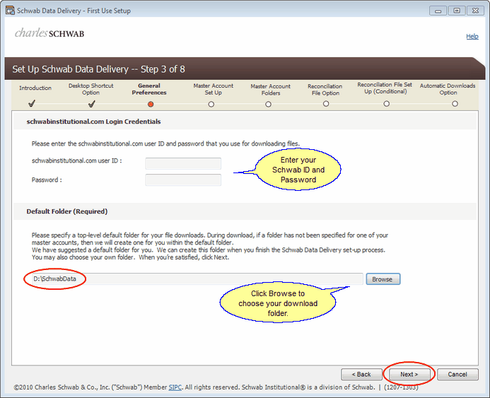 Schwab Screen 6: Setting Up The Default Folder