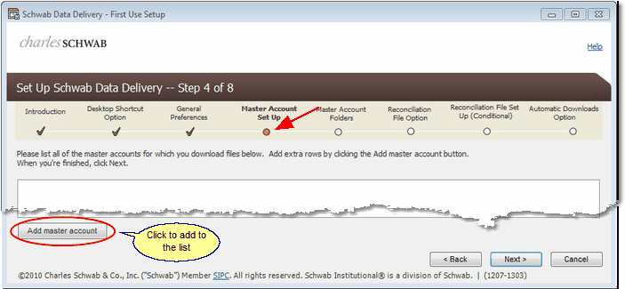 Schwab Screen 6: Add Your Master Accounts To The Download