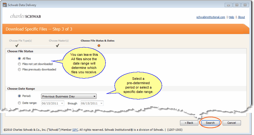 Schwab Screen 14: Select Which Days' Files To Downlaod