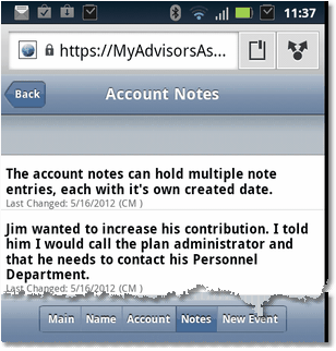 Account Notes Screen