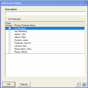 Choose one or more producers to set up a new set of Access Rights.