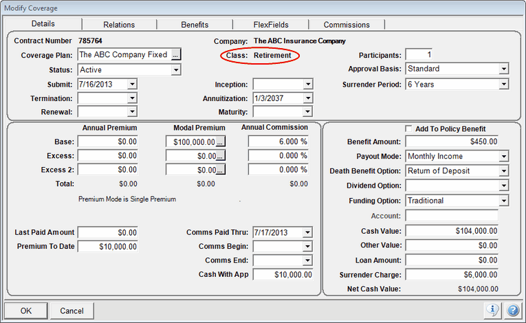 Coverage Details With Annuity Class Coverage