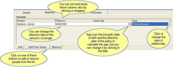 Insured Relationships for this coverage