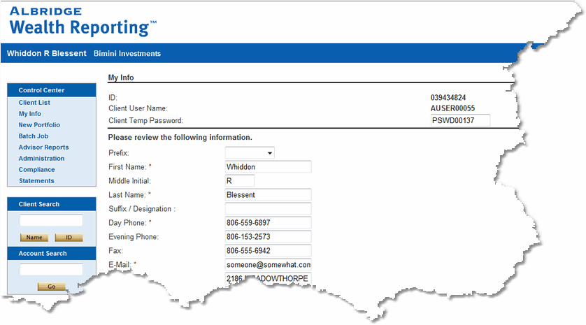 The Advisor Profile of the Primary Producer in the Client's record.