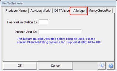 Modify Producer Albridge Tab