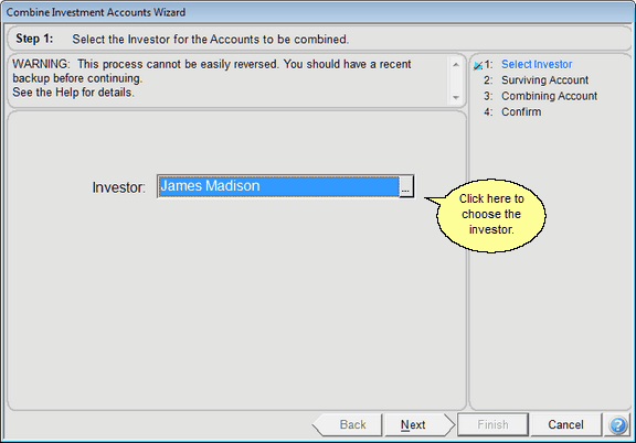 Combine Accounts Wizard Step 1
