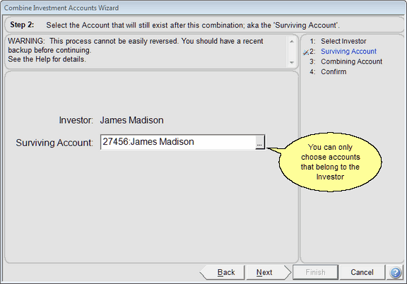 Combine Accounts Wizard Step 2