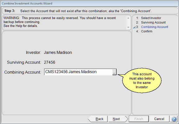 Combine Accounts Wizard Step 3