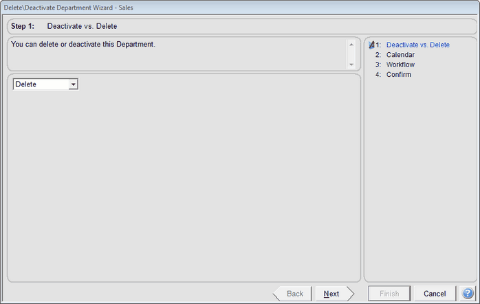 Department Delete Wizard Step 1