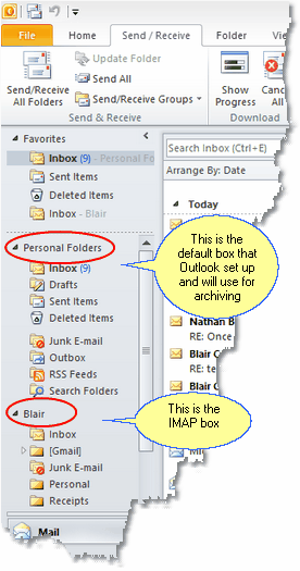 Your Outlook Screen Showing The IMAPI Inbox And The Main Inbox