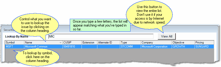 Securities Lookup