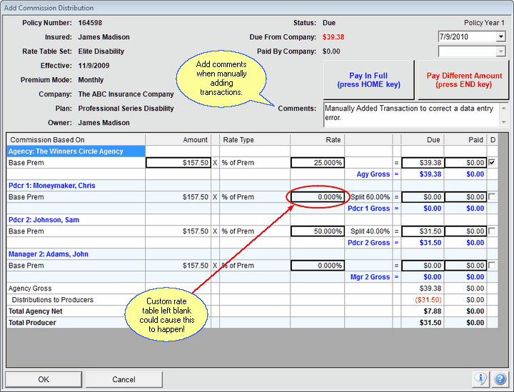 Distribution Screen comes up when you click on Due from the Manually Add Transaction Screen