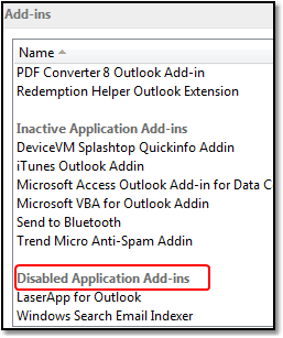 Disabled Add-ins
