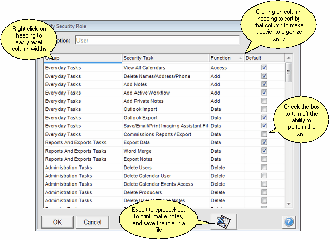 Check the boxes to set up or modify Security Roles