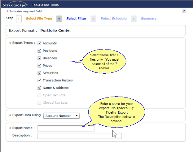 Export Filter Screen