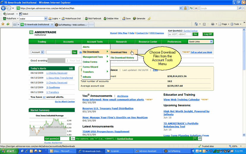 Screen 2: TD Ameritrade Advisor Screen