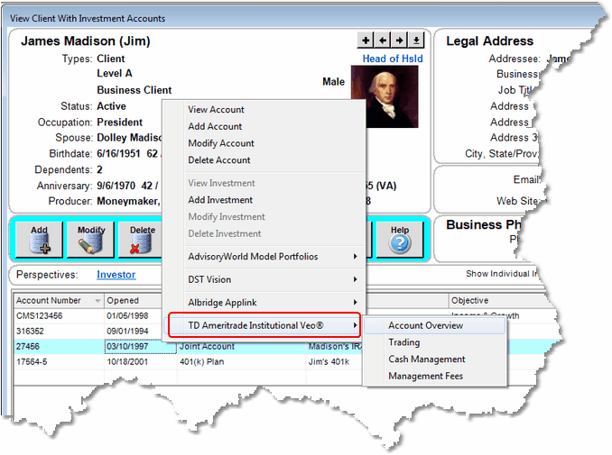 Jump to any TD Ameritrade account with a the Right Click