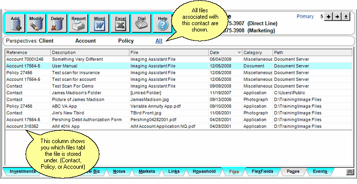 These Perspectives let you view all the files from one place without going to the account or policy view screen.