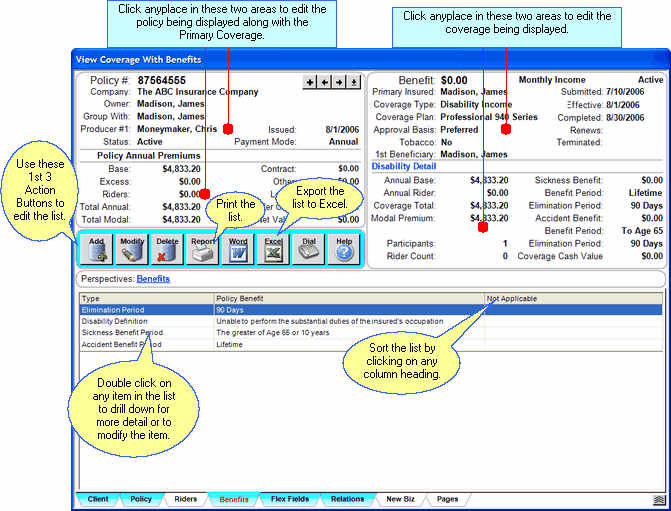 View Coverage With Benefits Screen.