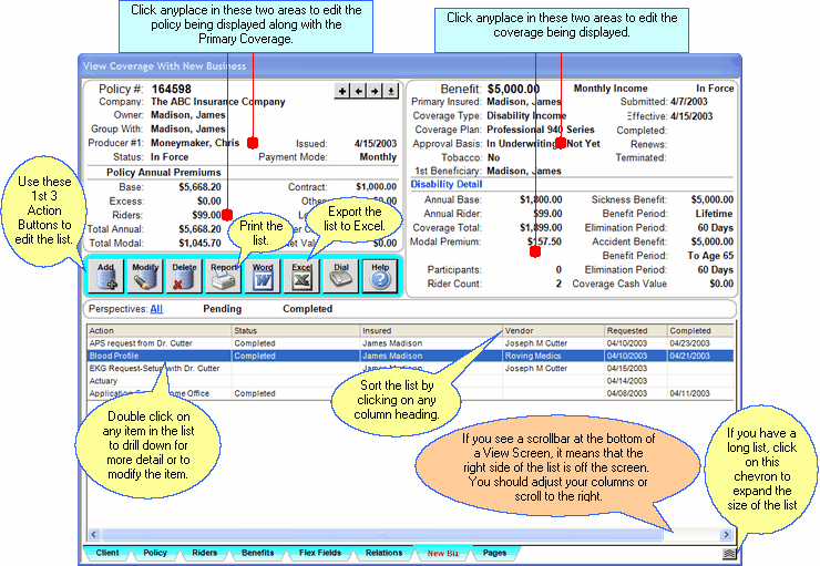 View Coverage With New Business Actions