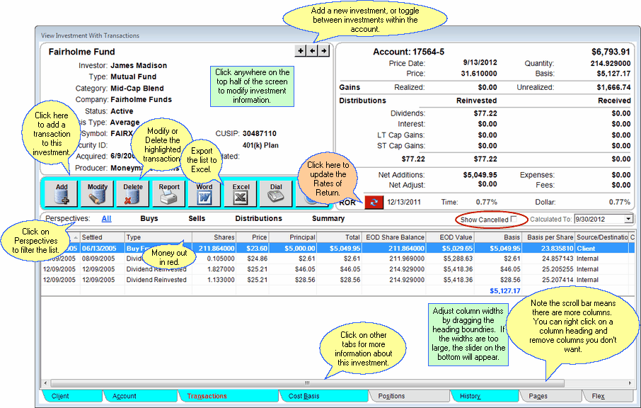 View Investment With Transactions Screen