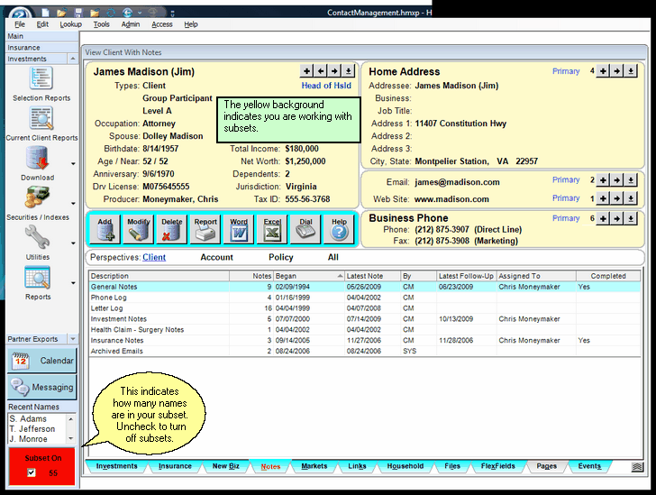 View Screen While Working With Subsets