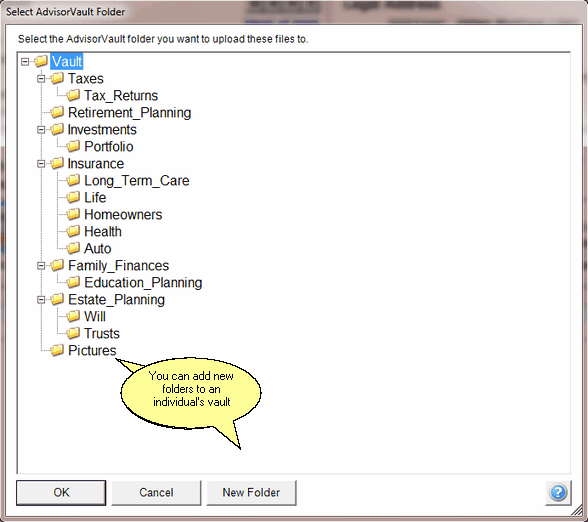 Current client being viewed AdvisorVault folder list.