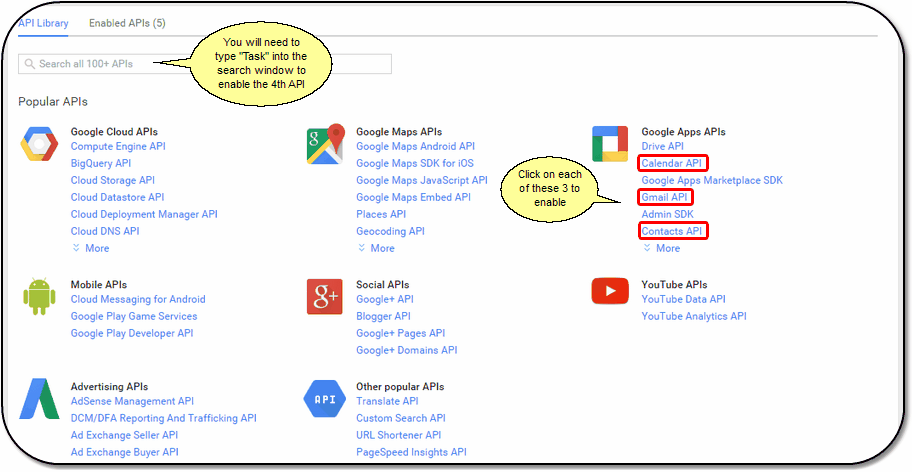 Screen 3: Google API Library.  