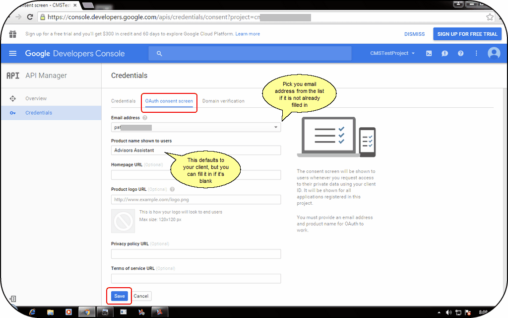 Screen 11: Only fill in the first 2 fields and click Save