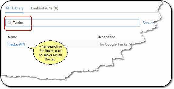 Screen 6: Tasks API on list after searching Tasks.