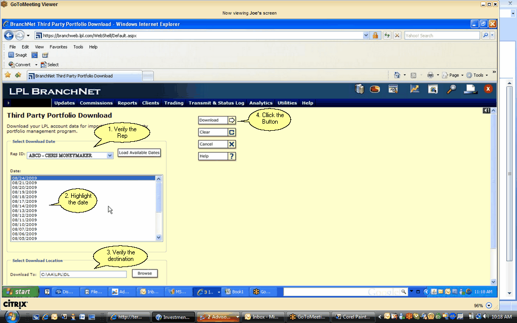 LPL Financial Download Screen