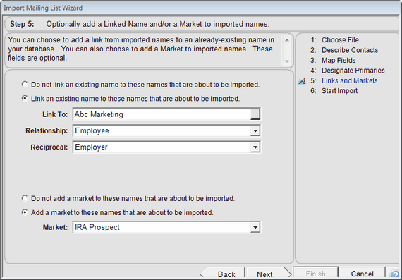 Adding a Link or Market To Imported Names