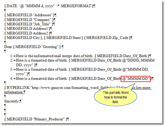 Pressing Alt-F9 Displays The Formatting