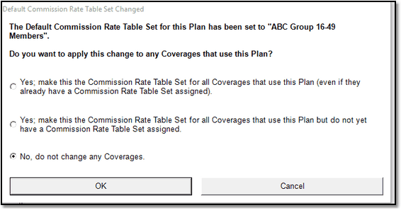 Options on assigning a default rate table