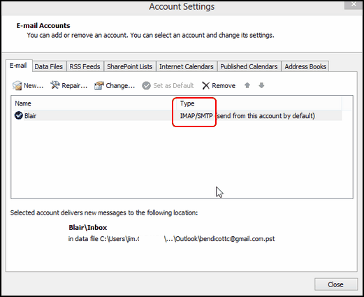 Set Up Your IMAPI Account Using Outlook's Add Account Wizard