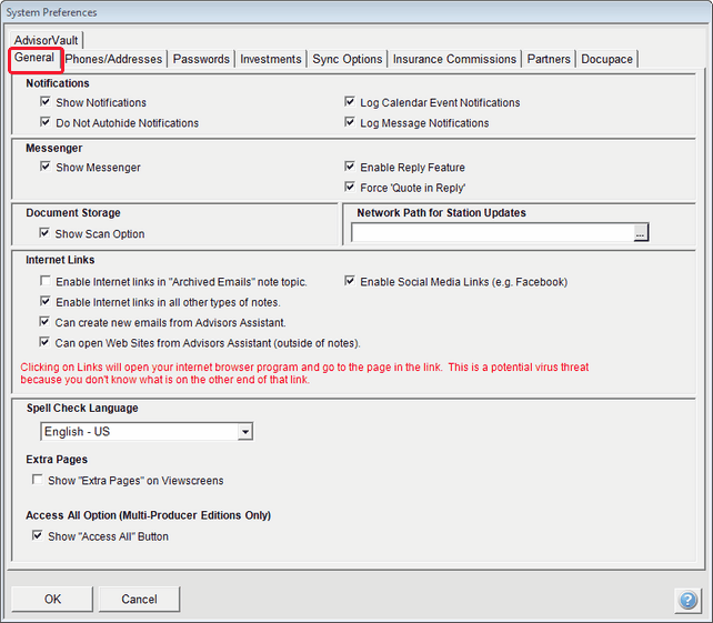 System Preferences General Tab