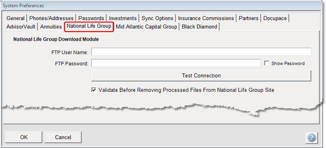 You must activate the National Life Group module before this tab shows on the screen