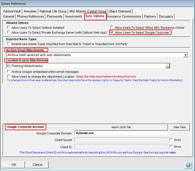 Screen 13: System Preferences for setting up Google Integration