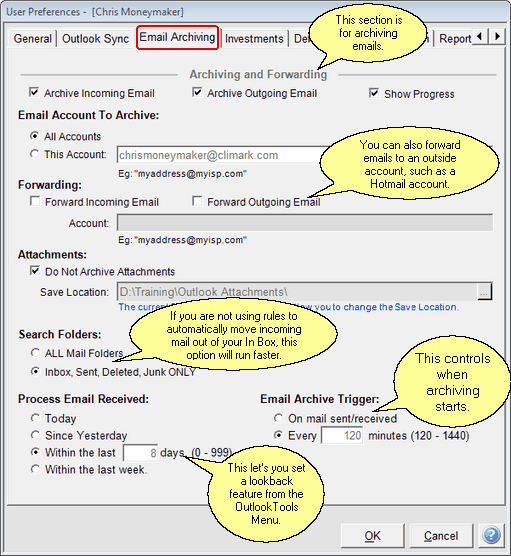 Email Preferences with suggested setup shown