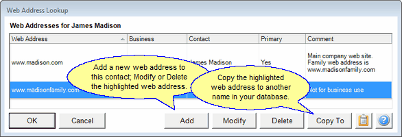Looking up the web addresses for one name.